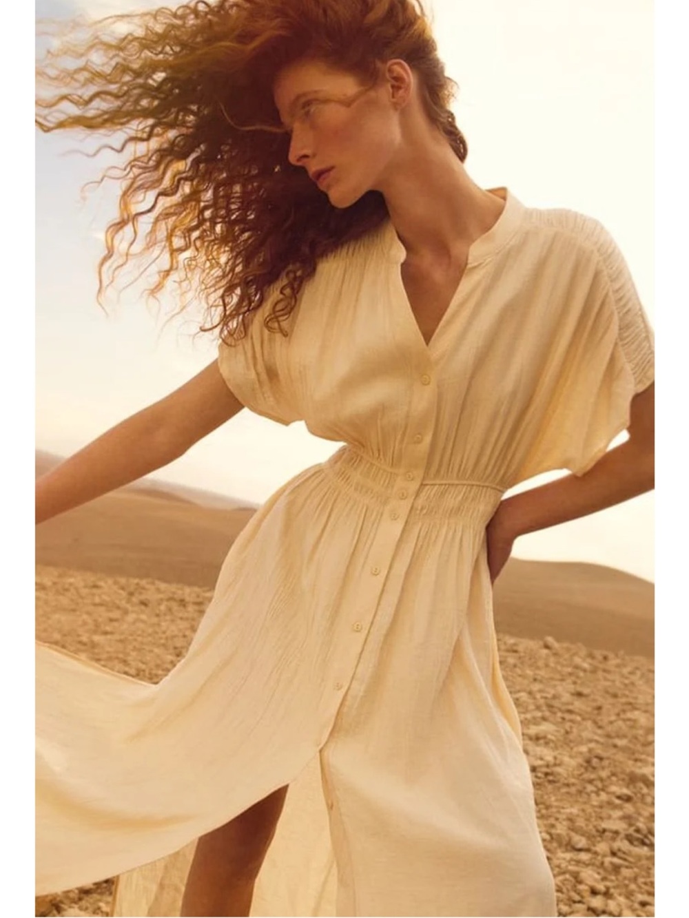 Zara Midi Wrinkle Look Rustic Shirt Dress Womens Size Large